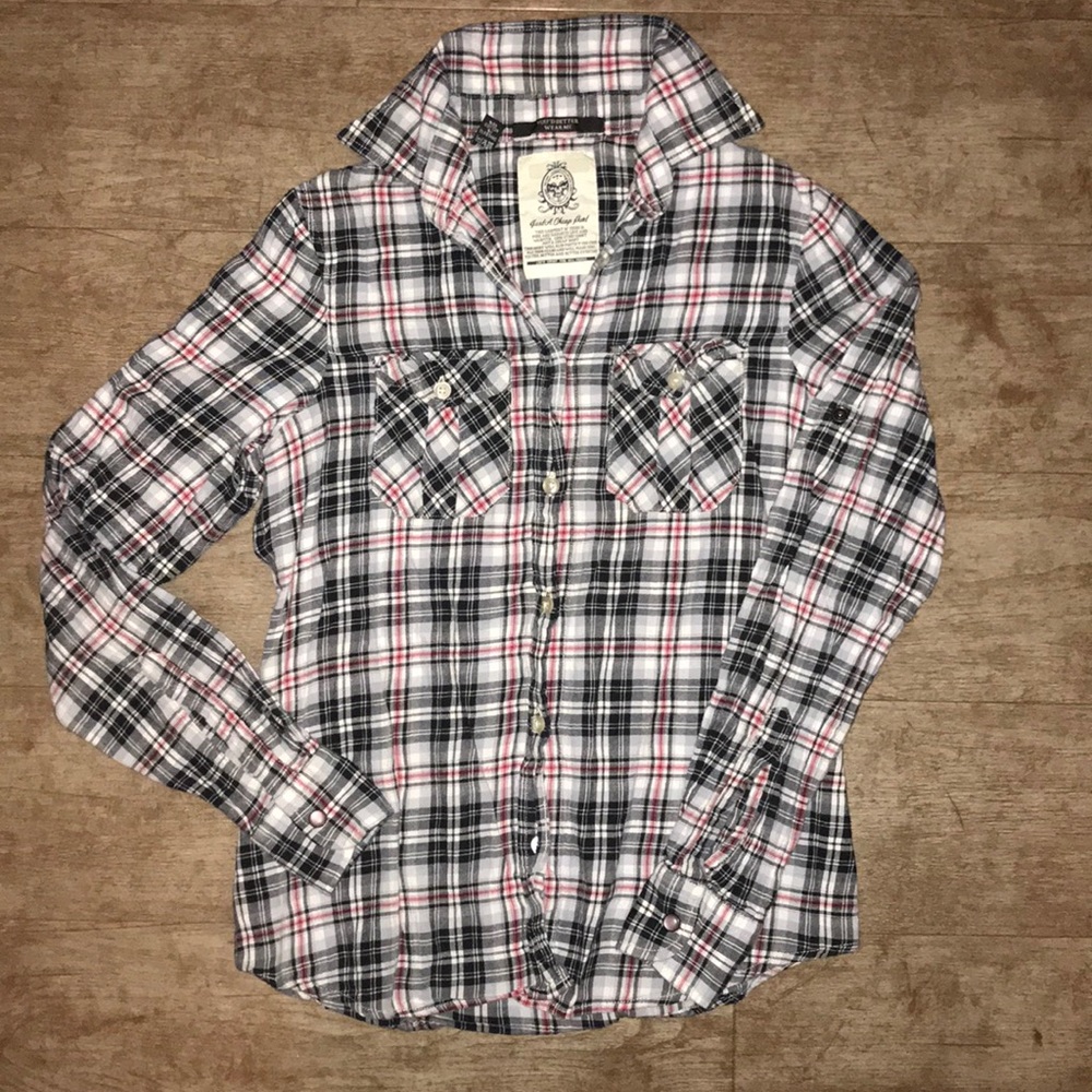 Distressed Flannel Long-Sleeve